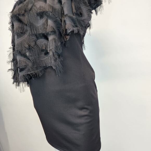 TCEC Asymmetric One Shoulder Black Dress Size S Fringe Evening New Years Party - Picture 7 of 16